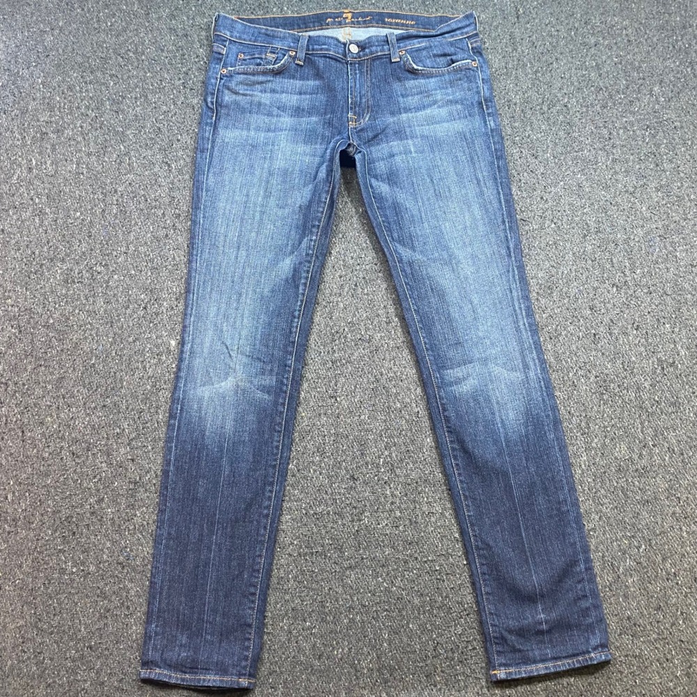 7 For All Mankind Roxanne Jeans Sz 31 Womens Slim Straight Leg Mid Rise Denim
